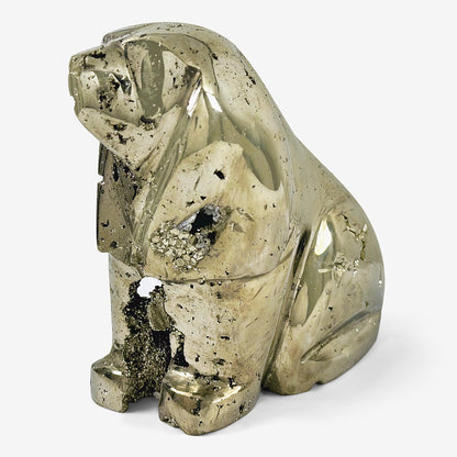 Hand-Carved Dog Pyrite Gemstone Decor Animal Carving - Gem Avenue