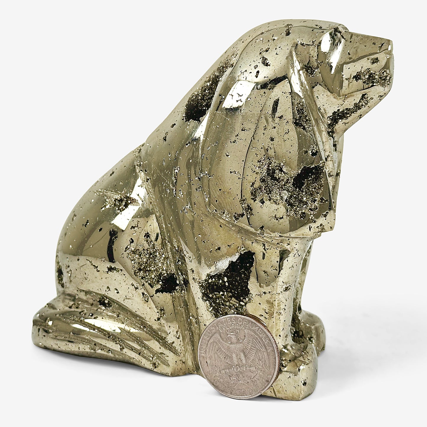 Hand-Carved Dog Pyrite Gemstone Decor Animal Carving - Gem Avenue