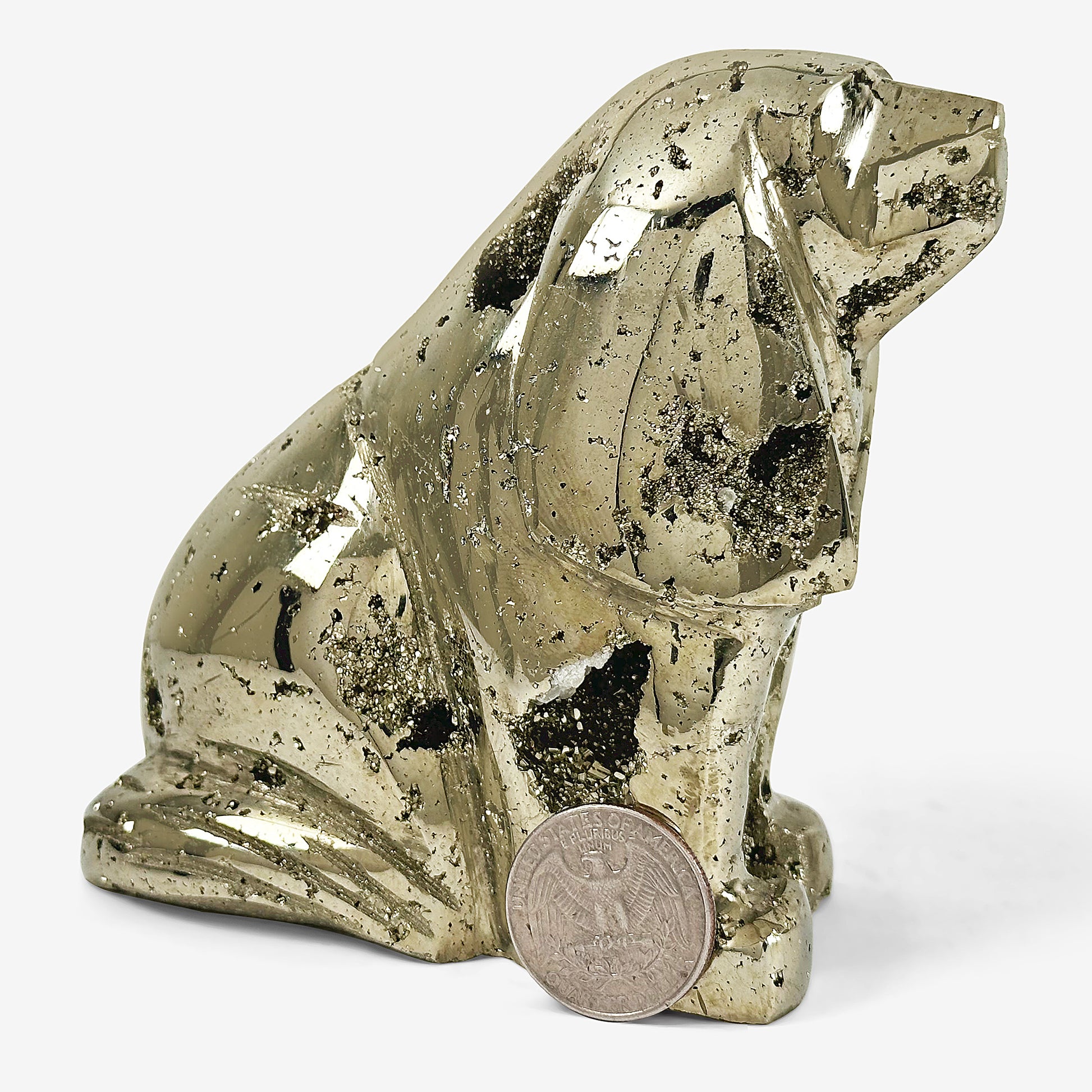 Hand-Carved Dog Pyrite Gemstone Decor Animal Carving - Gem Avenue
