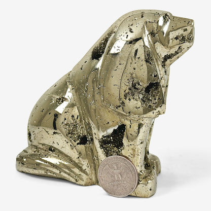 Hand-Carved Dog Pyrite Gemstone Decor Animal Carving - Gem Avenue