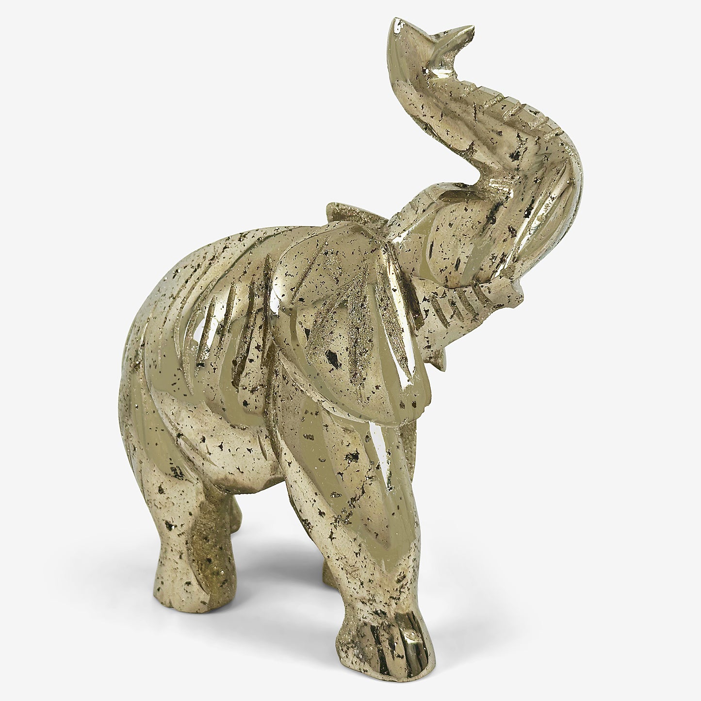 Hand-Carved Pyrite Elephant Gemstone Animal Carving - Gem Avenue