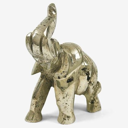 Hand-Carved Pyrite Elephant Gemstone Animal Carving - Gem Avenue