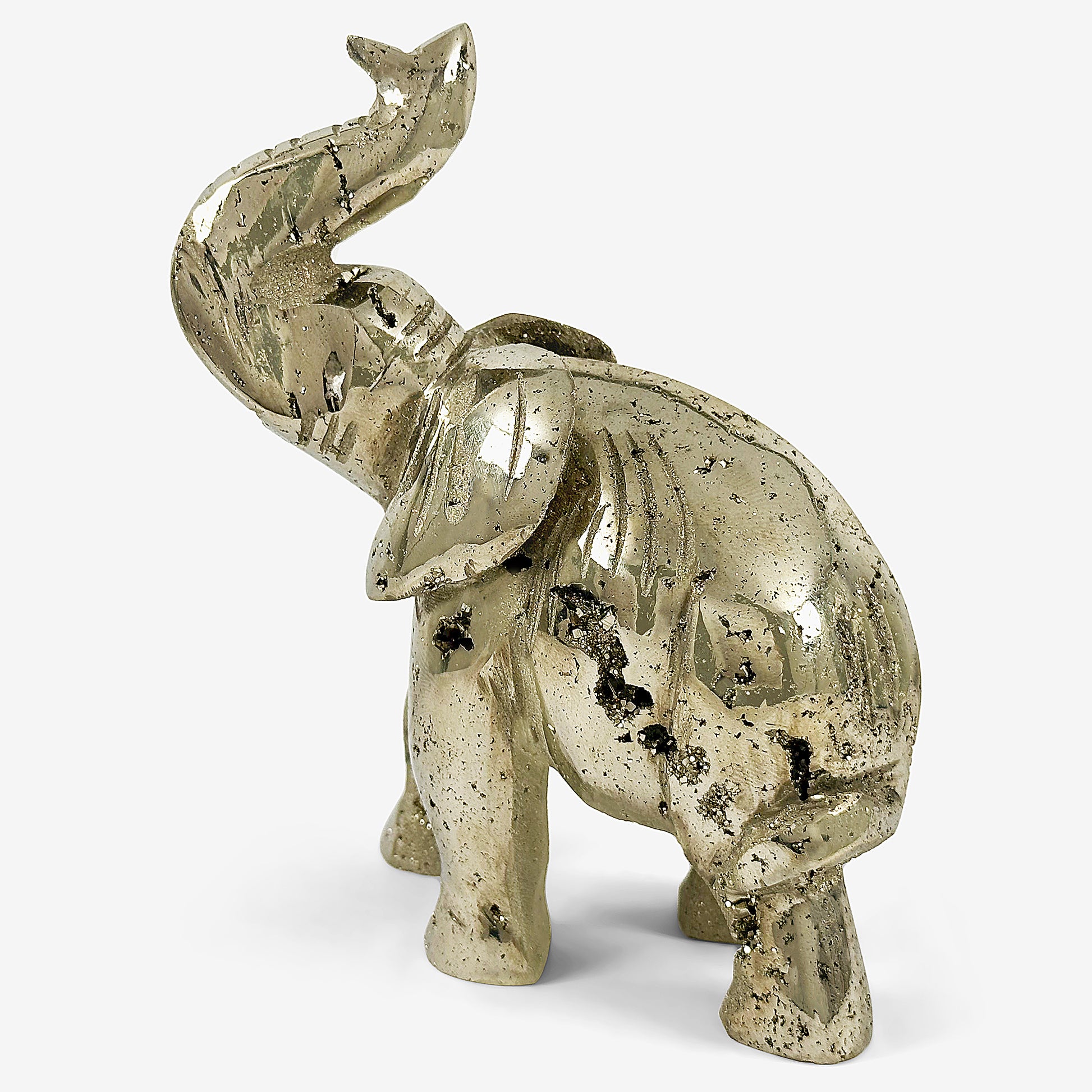 Hand-Carved Pyrite Elephant Gemstone Animal Carving - Gem Avenue