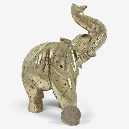 Hand-Carved Pyrite Elephant Gemstone Animal Carving - Gem Avenue
