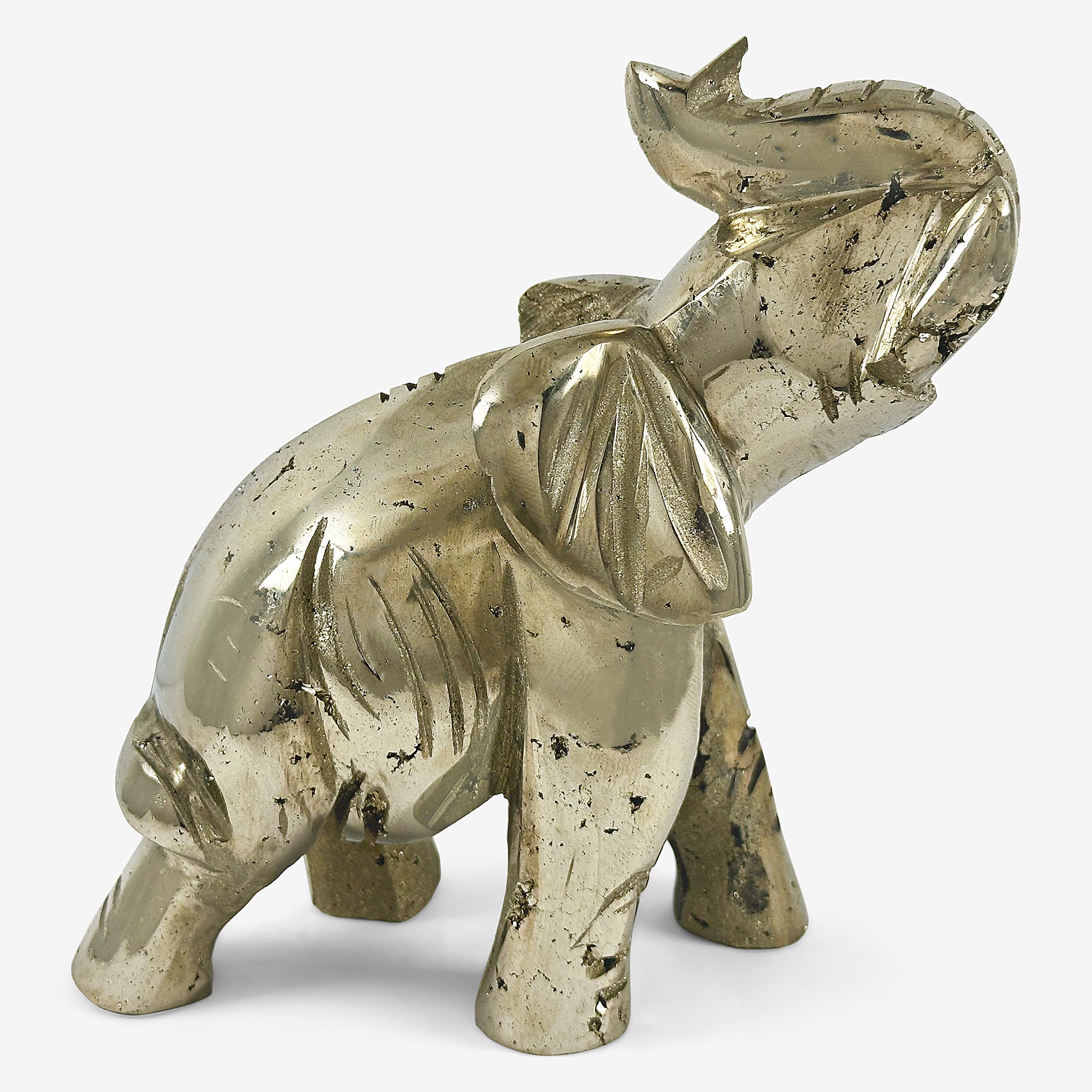 Hand-Carved Pyrite Elephant Gemstone Animal Carving - Gem Avenue