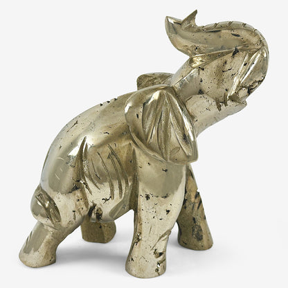 Hand-Carved Pyrite Elephant Gemstone Animal Carving - Gem Avenue