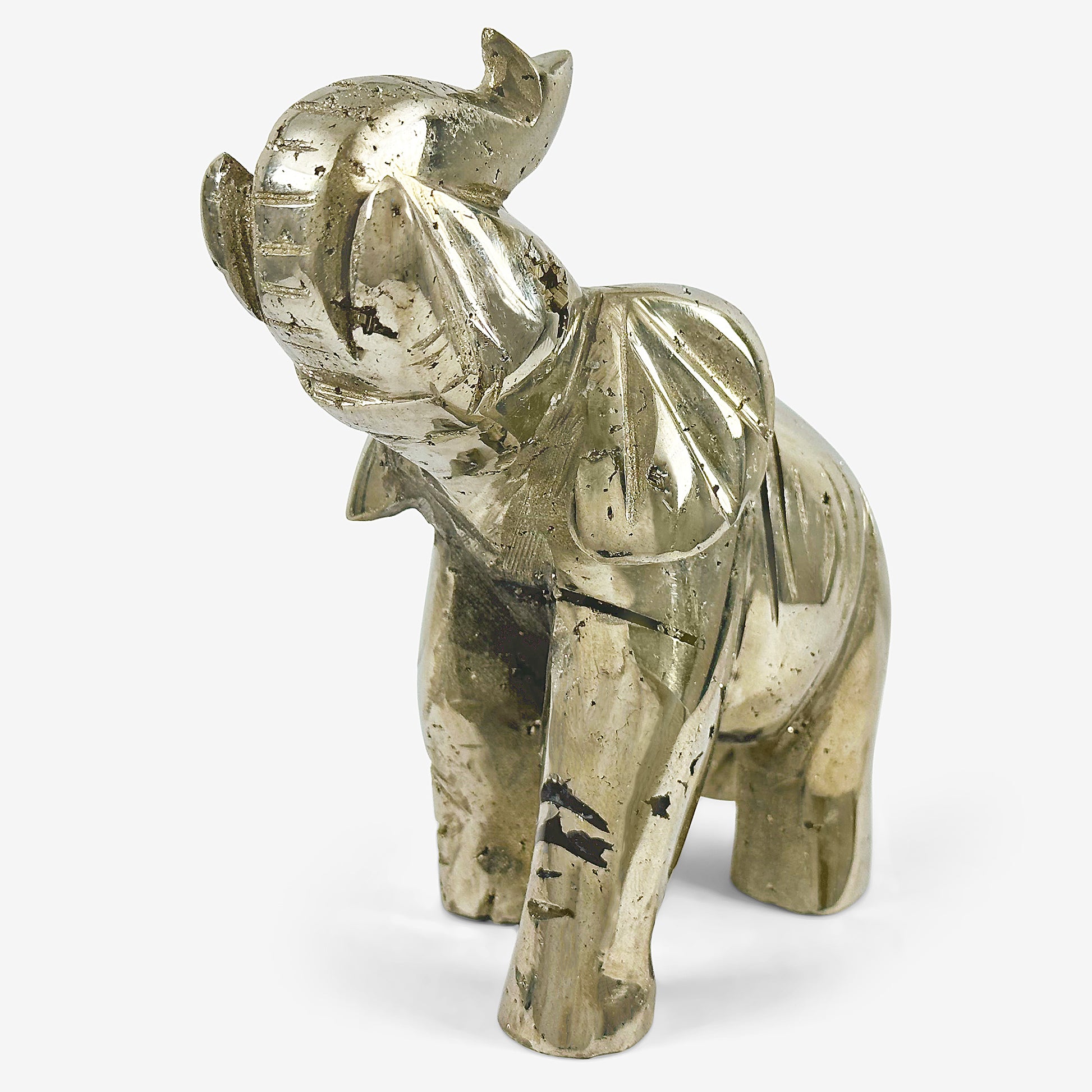 Hand-Carved Pyrite Elephant Gemstone Animal Carving - Gem Avenue