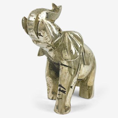 Hand-Carved Pyrite Elephant Gemstone Animal Carving - Gem Avenue