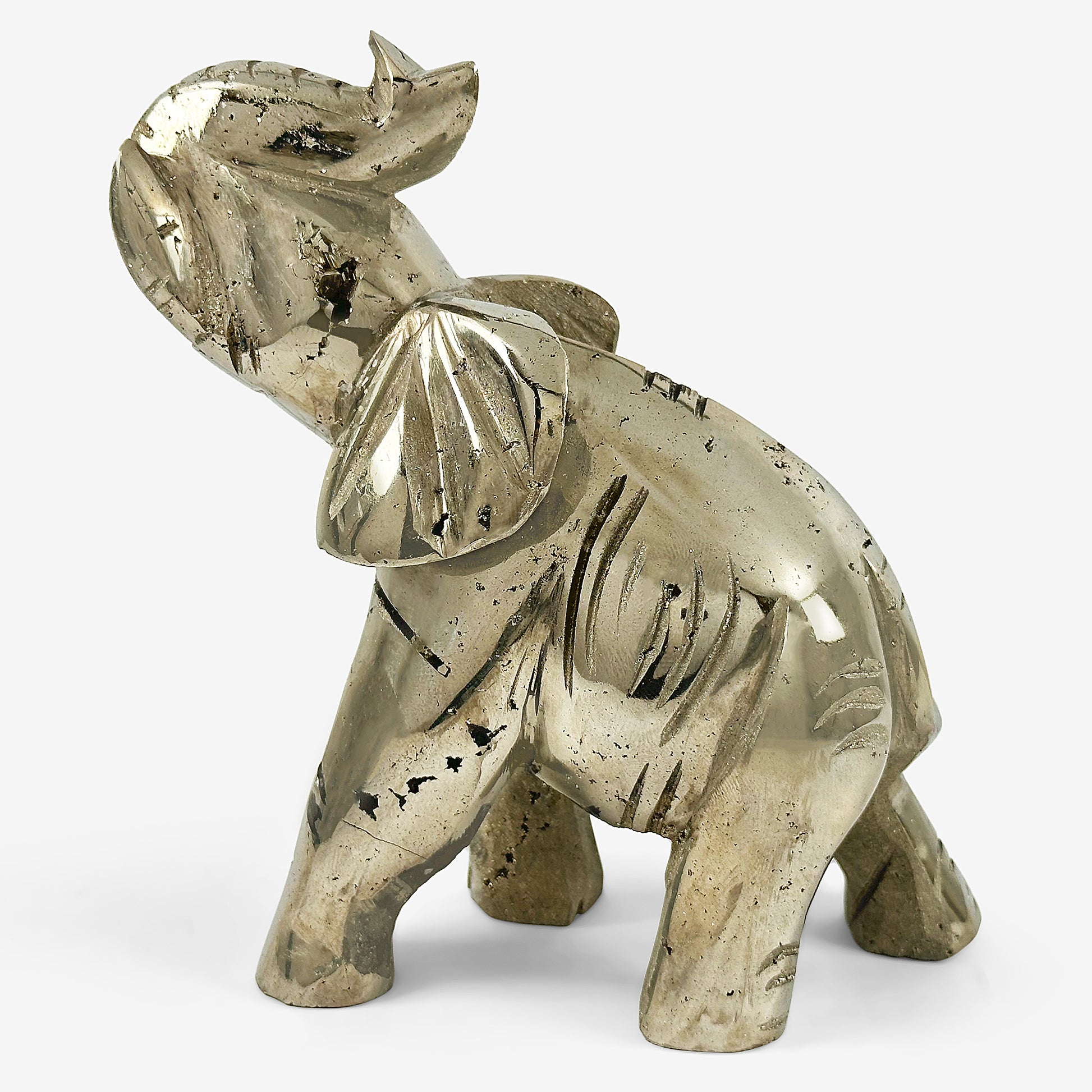 Hand-Carved Pyrite Elephant Gemstone Animal Carving - Gem Avenue