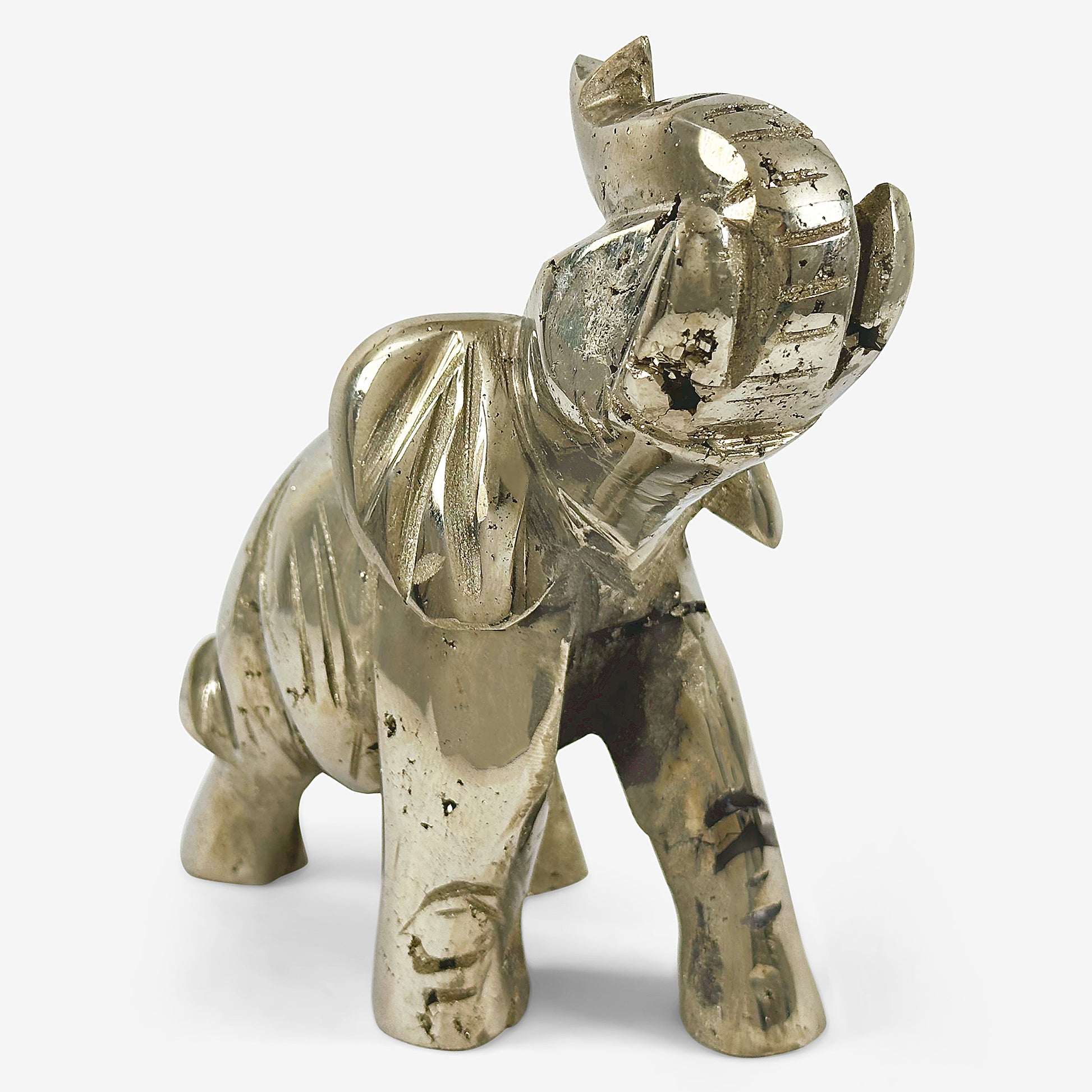 Hand-Carved Pyrite Elephant Gemstone Animal Carving - Gem Avenue