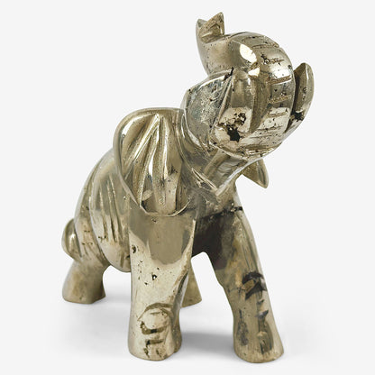 Hand-Carved Pyrite Elephant Gemstone Animal Carving - Gem Avenue