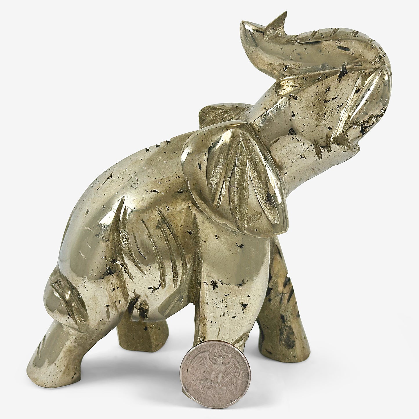 Hand-Carved Pyrite Elephant Gemstone Animal Carving - Gem Avenue