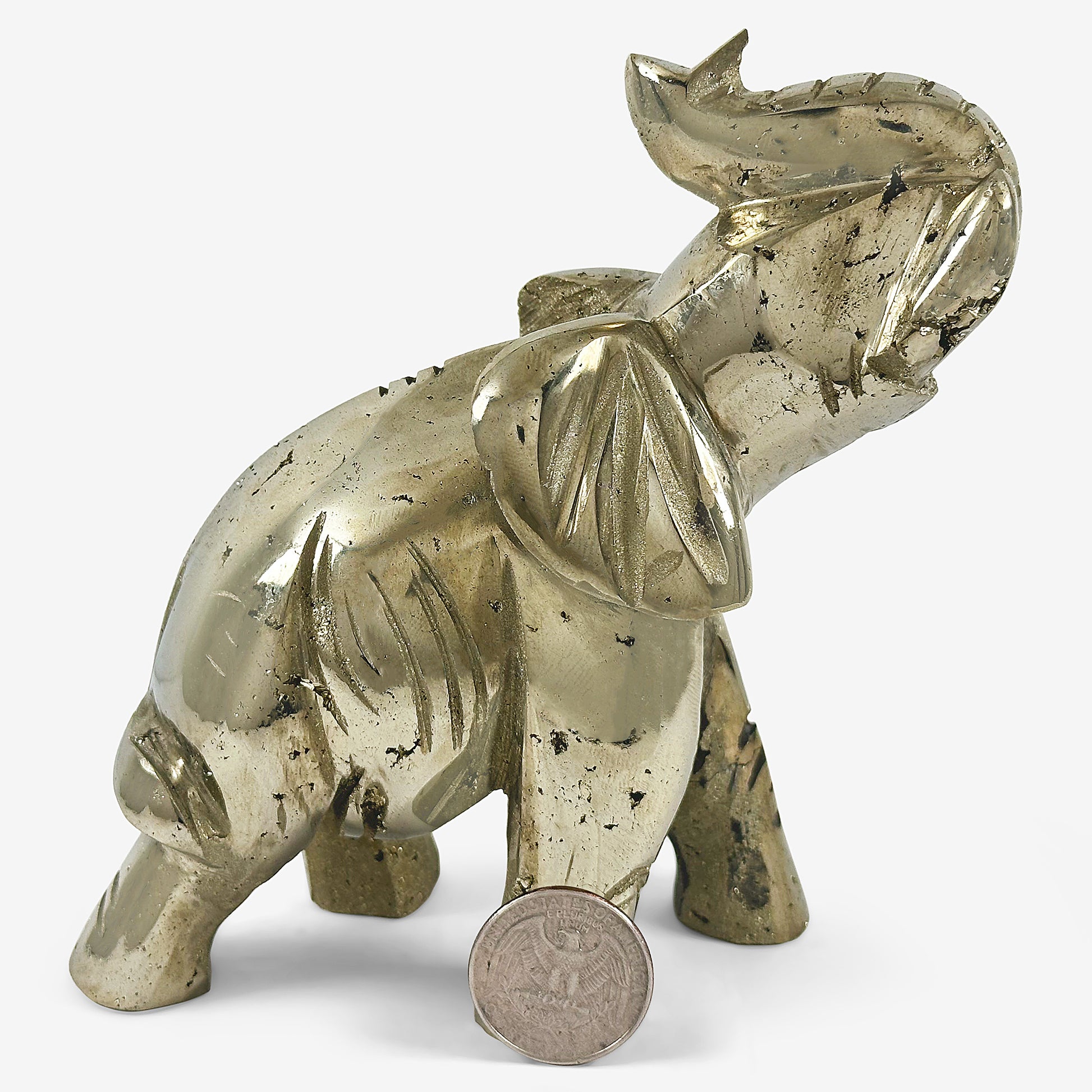 Hand-Carved Pyrite Elephant Gemstone Animal Carving - Gem Avenue