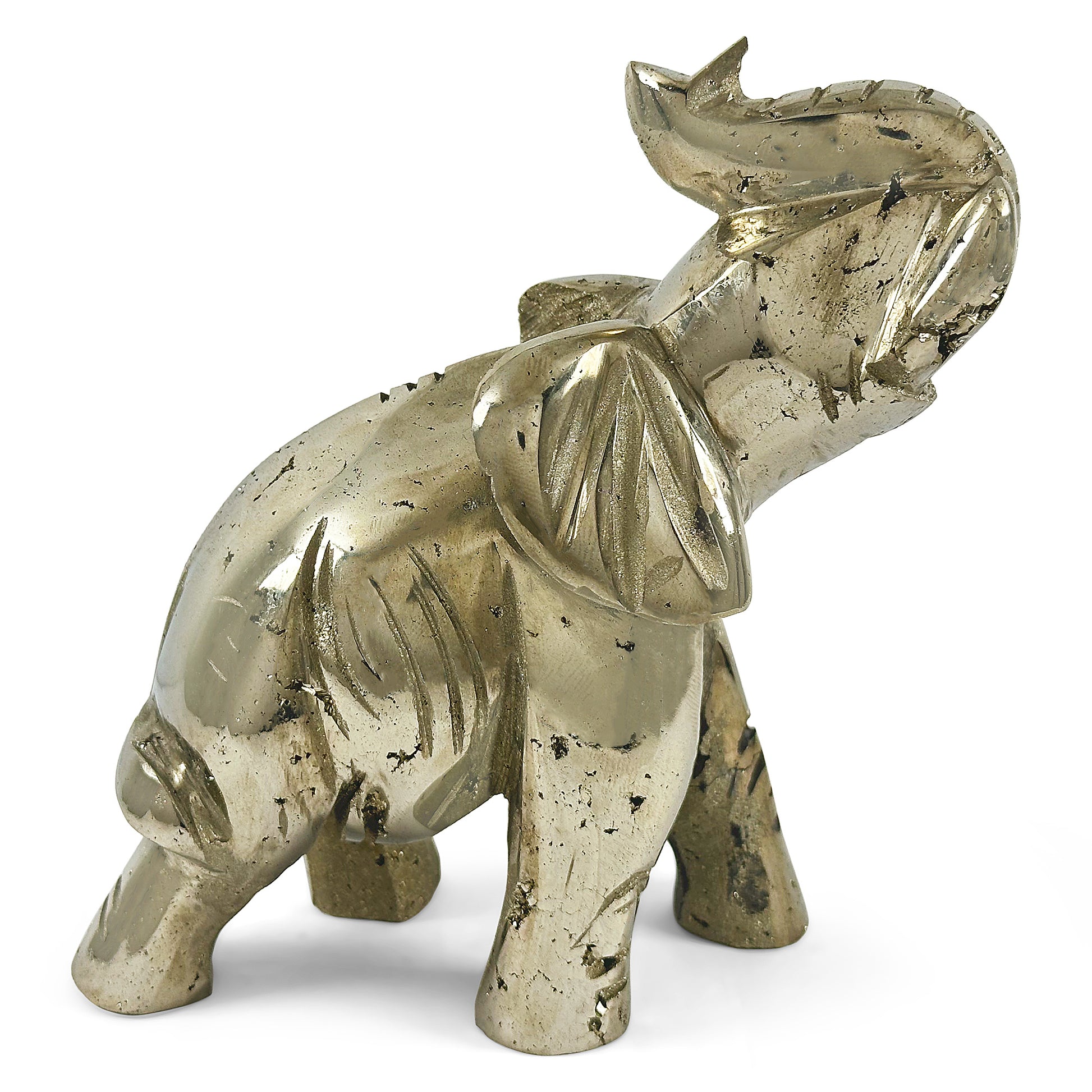 Hand-Carved Pyrite Elephant Gemstone Animal Carving - Gem Avenue