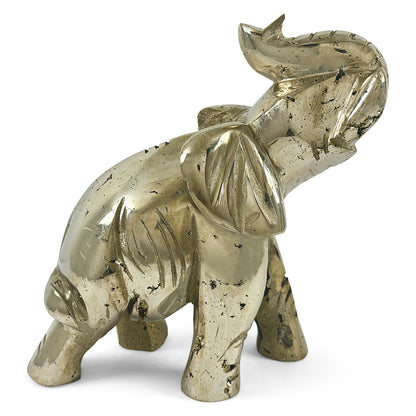 Hand-Carved Pyrite Elephant Gemstone Animal Carving - Gem Avenue