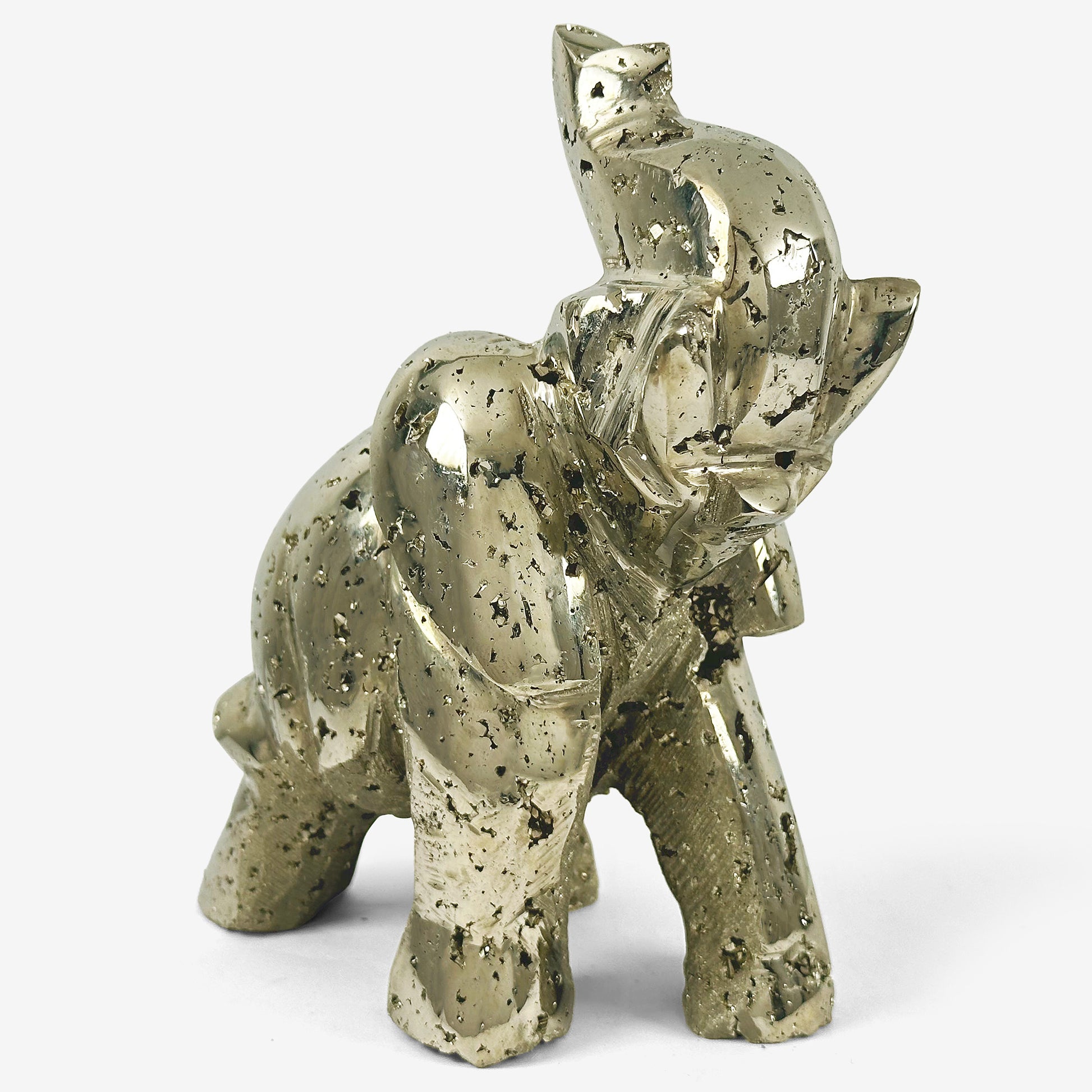 Hand-Carved Pyrite Elephant Gemstone Animal Carving -Gem Avenue