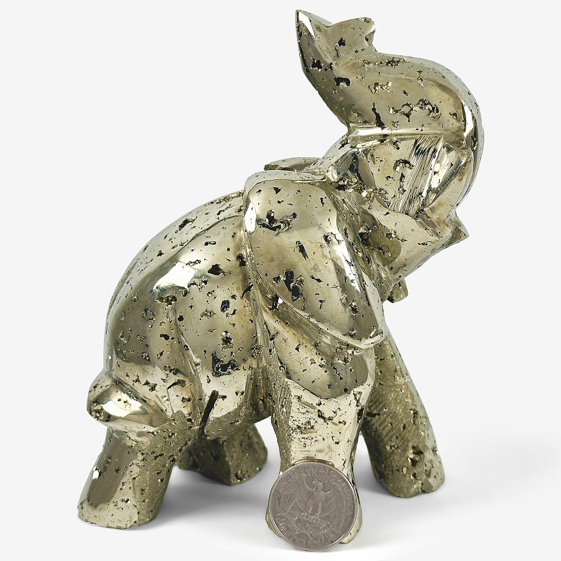 Hand-Carved Pyrite Elephant Gemstone Animal Carving -Gem Avenue