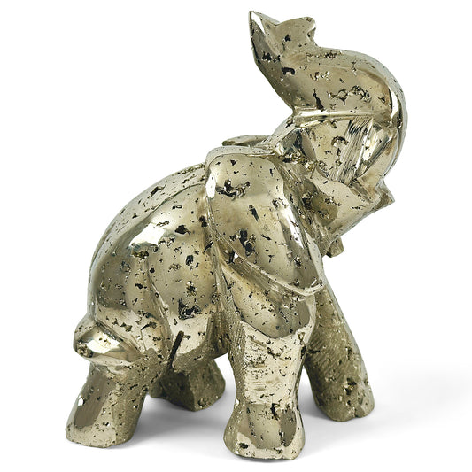 Hand-Carved Pyrite Elephant Gemstone Animal Carving - Gem Avenue