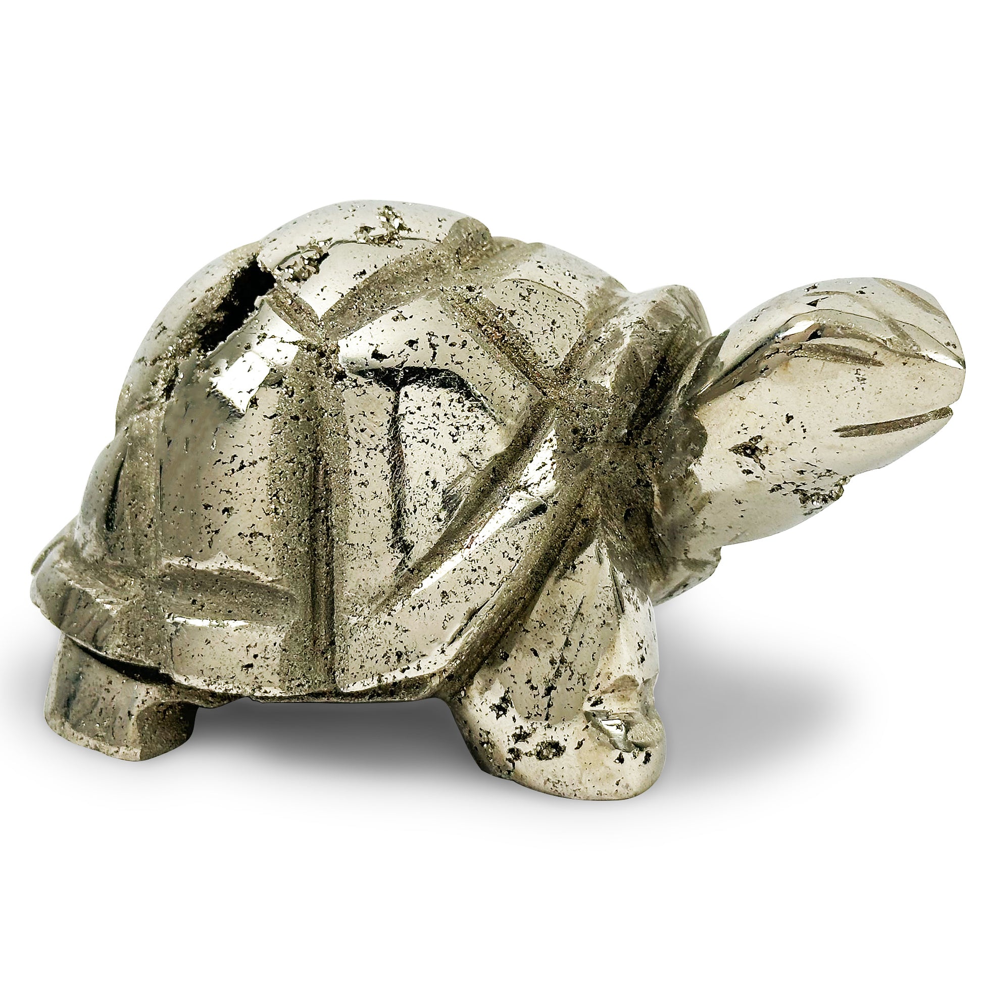 Hand-Carved Pyrite Turtle Crystal Gemstone Carving - Gem Avenue