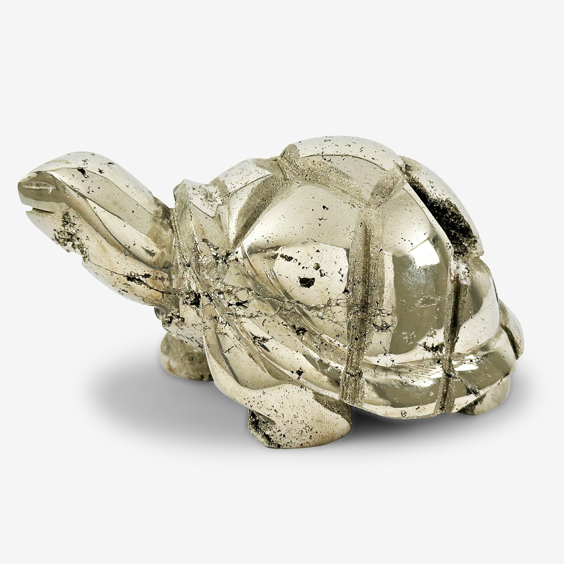 Hand-Carved Pyrite Turtle Crystal Gemstone Carving - Gem Avenue