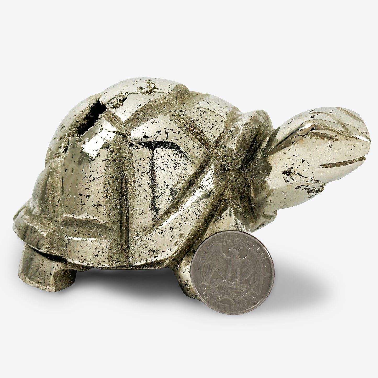 Hand-Carved Pyrite Turtle Crystal Gemstone Carving - Gem Avenue