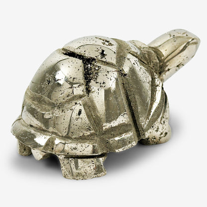 Hand-Carved Pyrite Turtle Crystal Gemstone Carving - Gem Avenue
