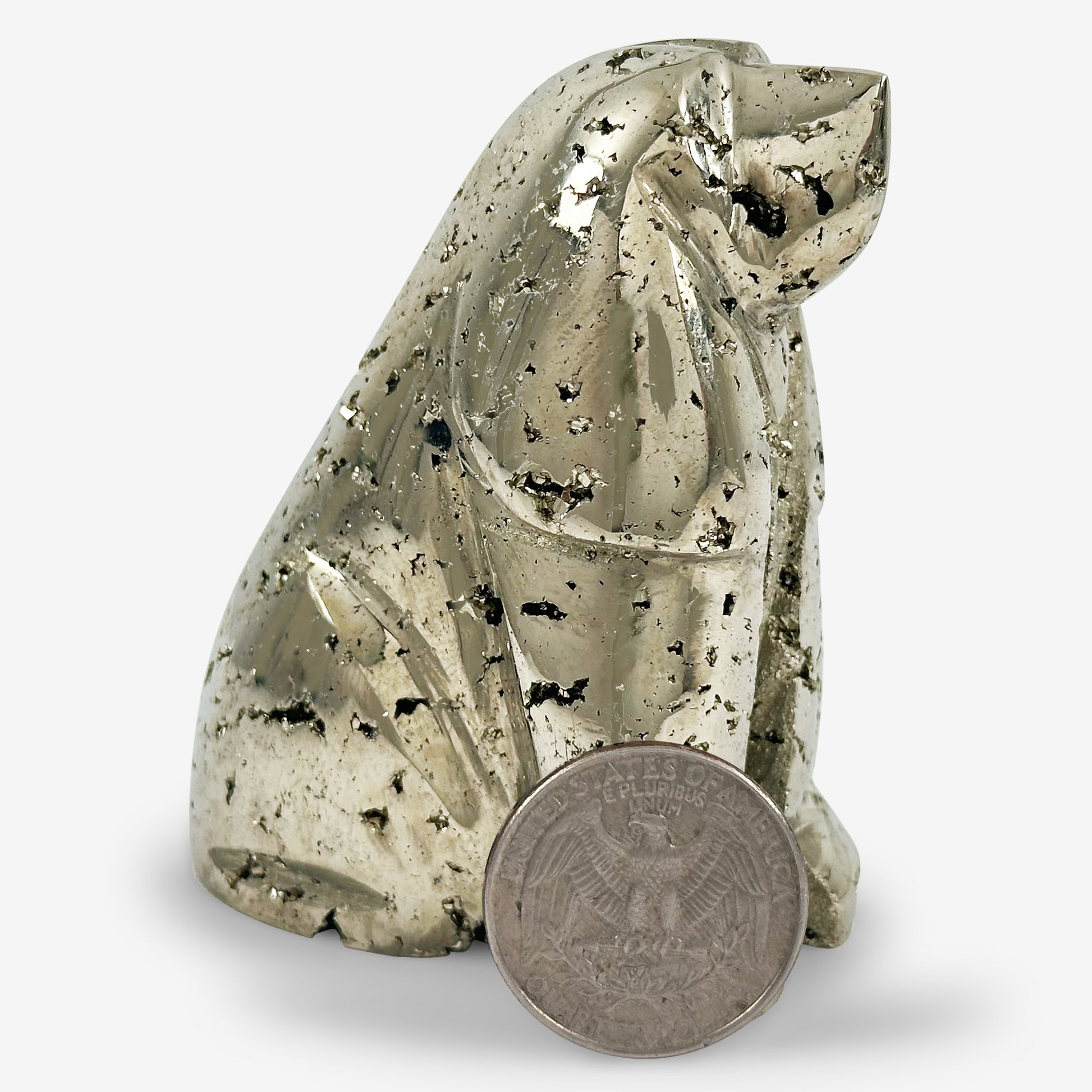 Hand-Carved Pyrite Dog Gemstone Animal Carving - Gem Avenue