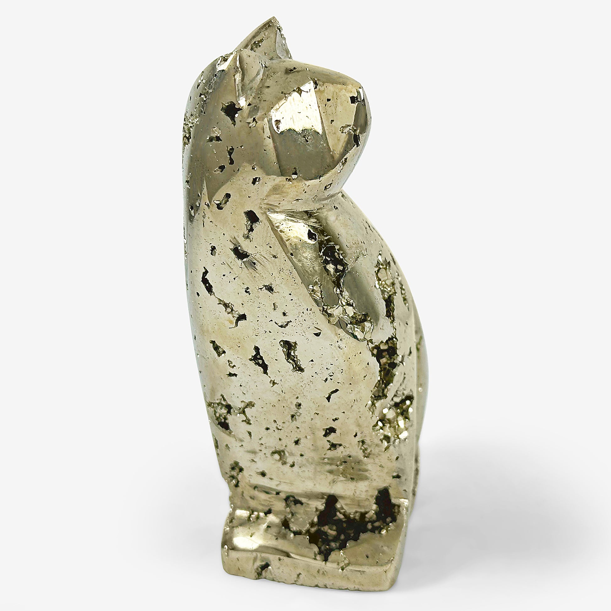Hand-Carved Pyrite Cat Gemstone Animal Carving - Gem Avenue