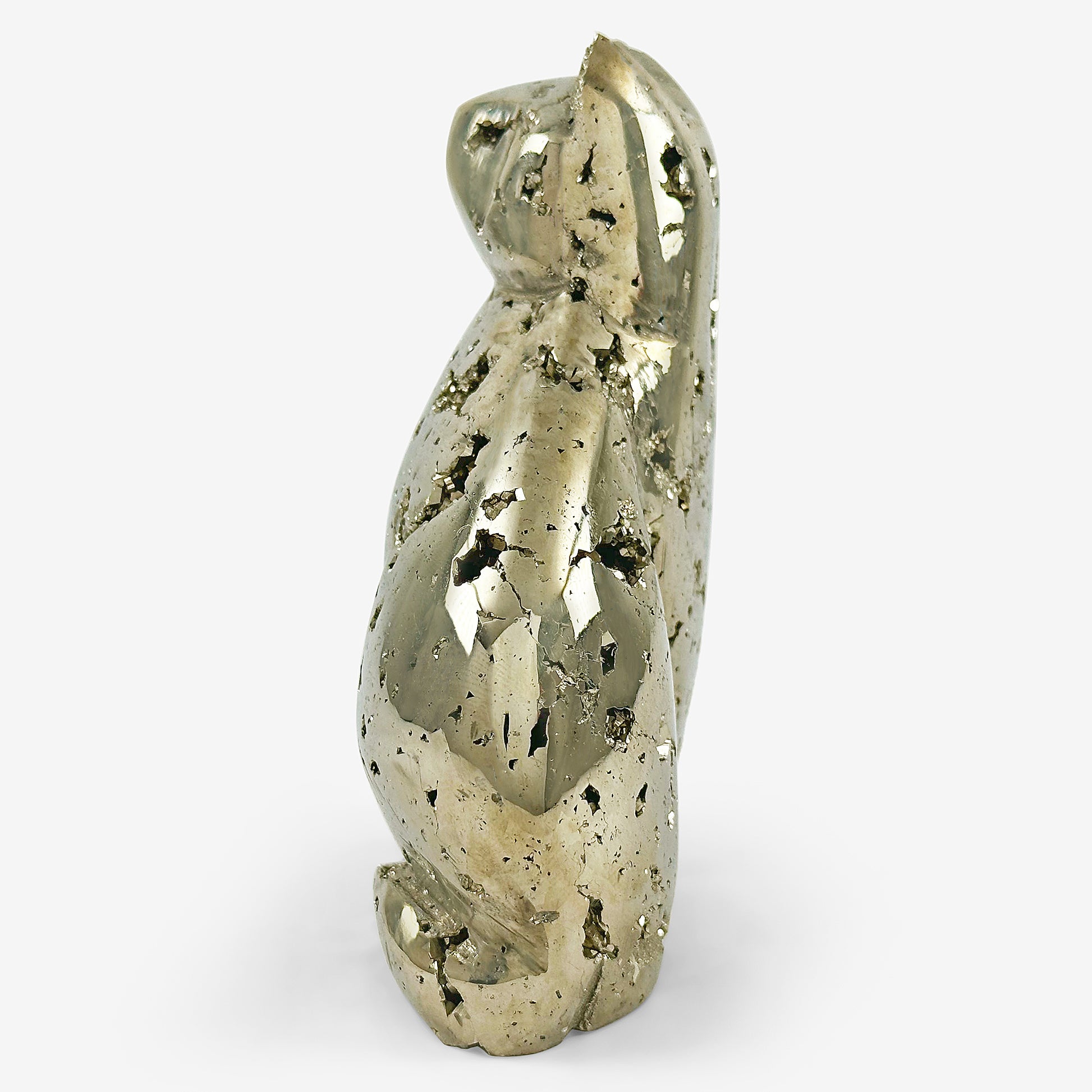 Hand-Carved Pyrite Cat Gemstone Animal Carving - Gem Avenue