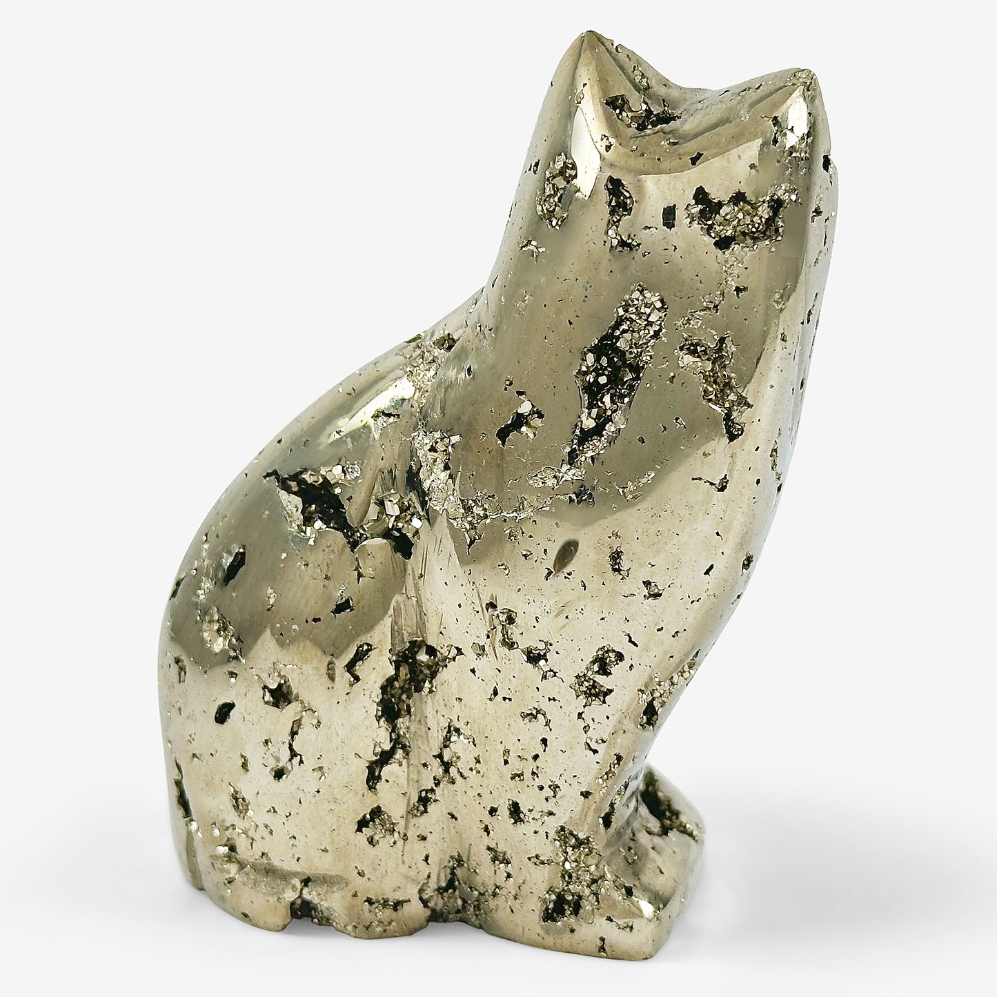 Hand-Carved Pyrite Cat Gemstone Animal Carving - Gem Avenue