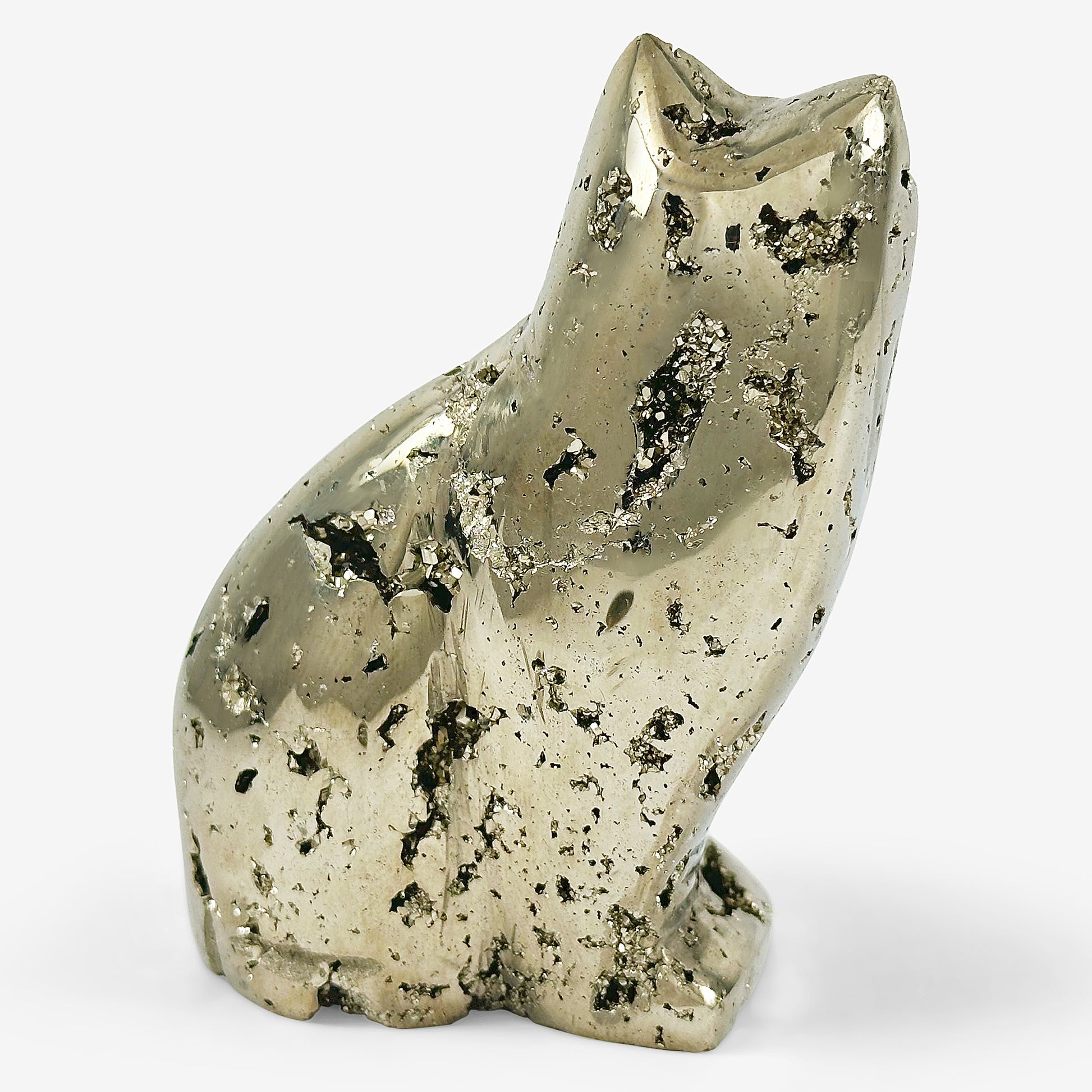 Hand-Carved Pyrite Cat Gemstone Animal Carving - Gem Avenue