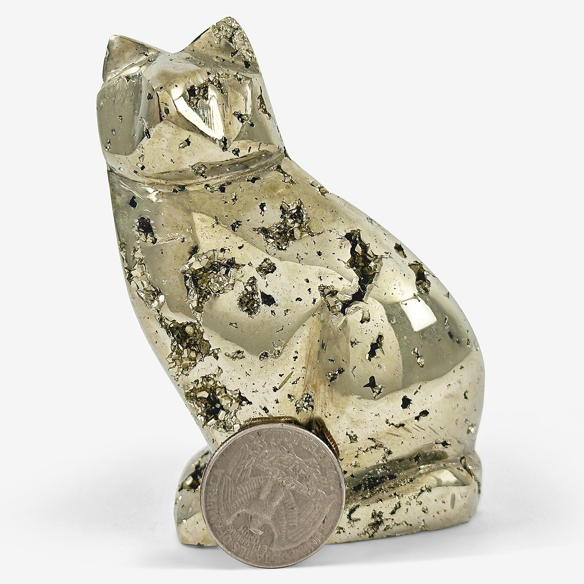 Hand-Carved Pyrite Cat Gemstone Animal Carving - Gem Avenue