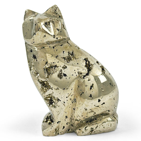 Hand-Carved Pyrite Cat Gemstone Animal Carving - Gem Avenue