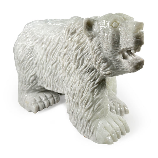 Hand-Carved White Jade Bear Gemstone Animal Carving -Gem Avenue