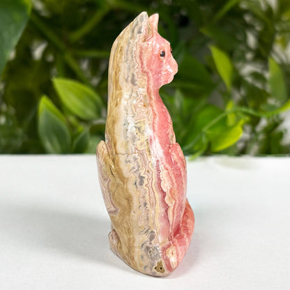 Hand-Carved Rhodochrosite Cat Gemstone Animal Carving - Gem Avenue