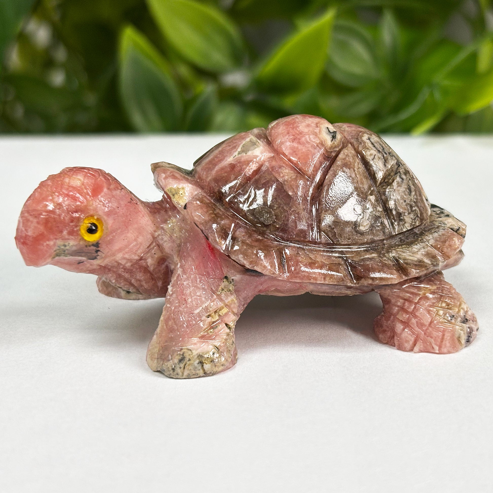 Hand-Carved Rhodochrosite Turtle Gemstone Animal Carving - Gem Avenue