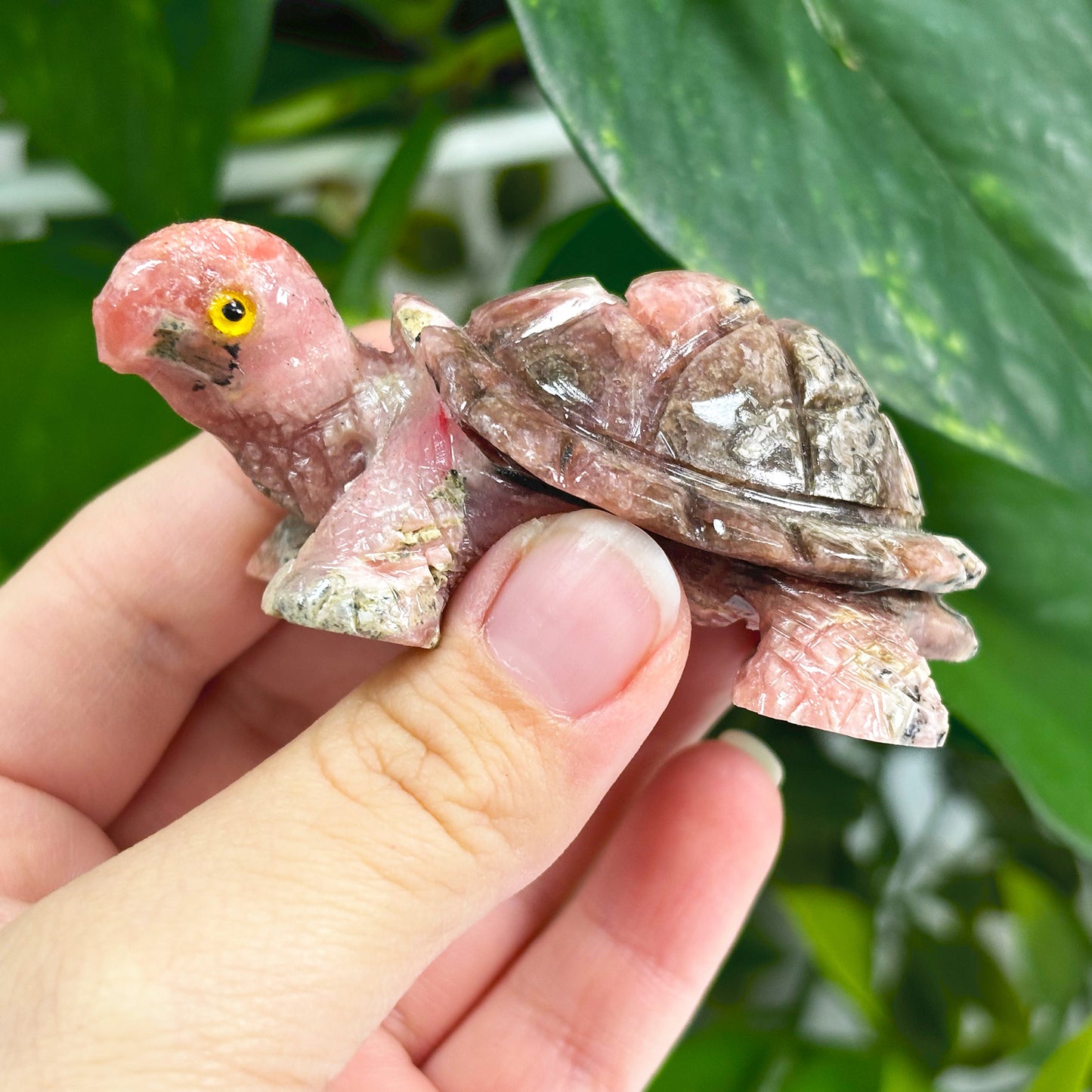 Hand-Carved Rhodochrosite Turtle Gemstone Animal Carving - Gem Avenue