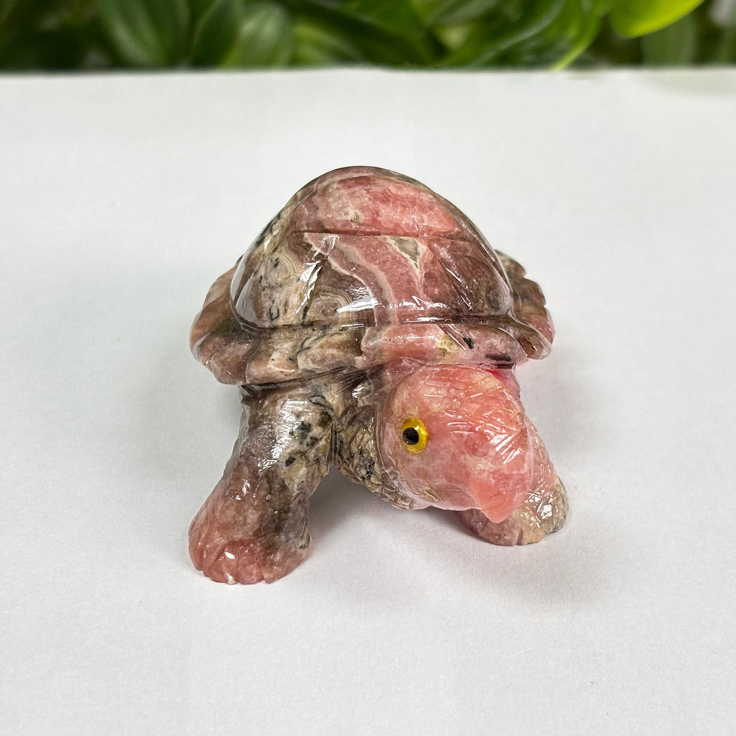 Hand-Carved Rhodochrosite Turtle Gemstone Animal Carving - Gem Avenue