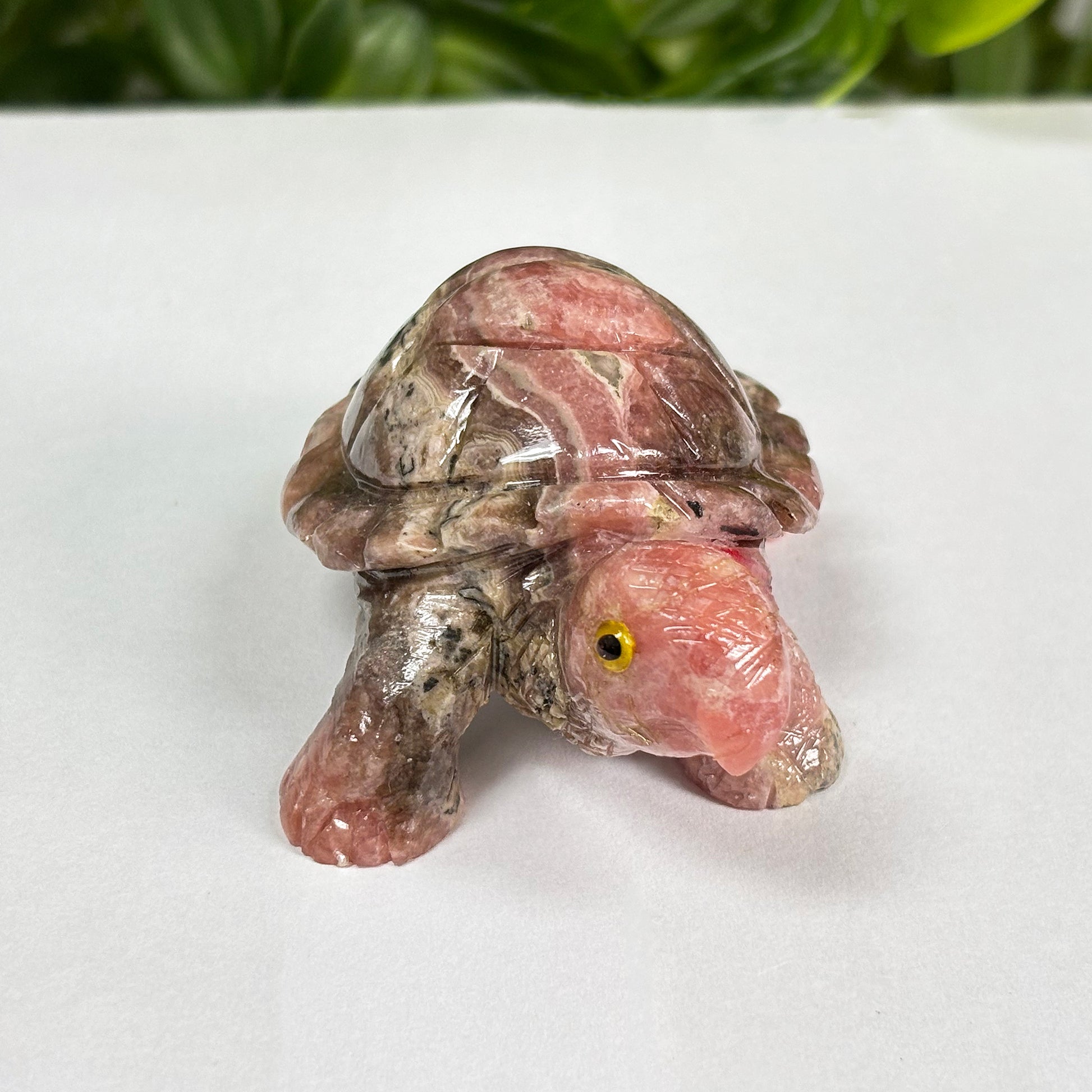 Hand-Carved Rhodochrosite Turtle Gemstone Animal Carving - Gem Avenue