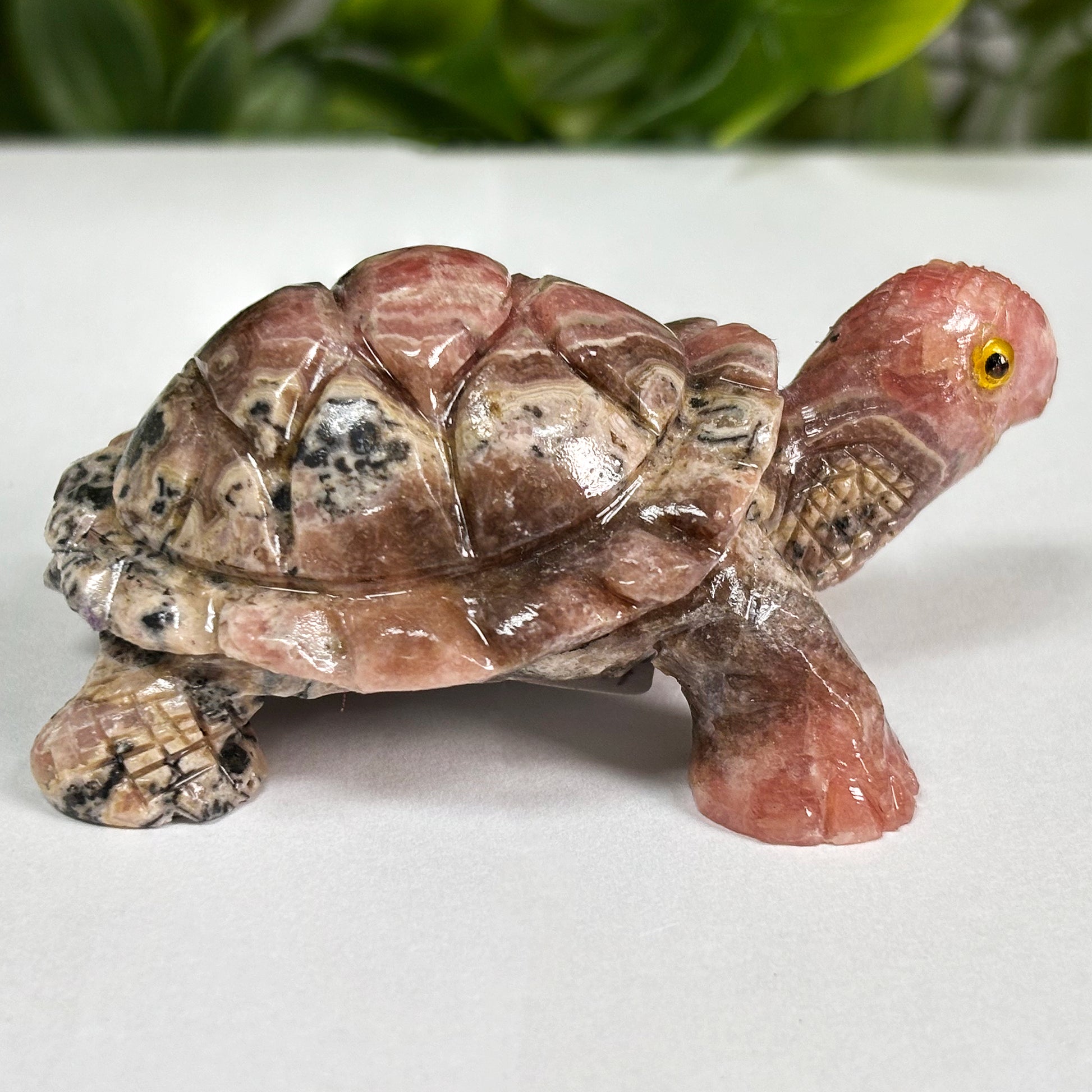 Hand-Carved Rhodochrosite Turtle Gemstone Animal Carving - Gem Avenue
