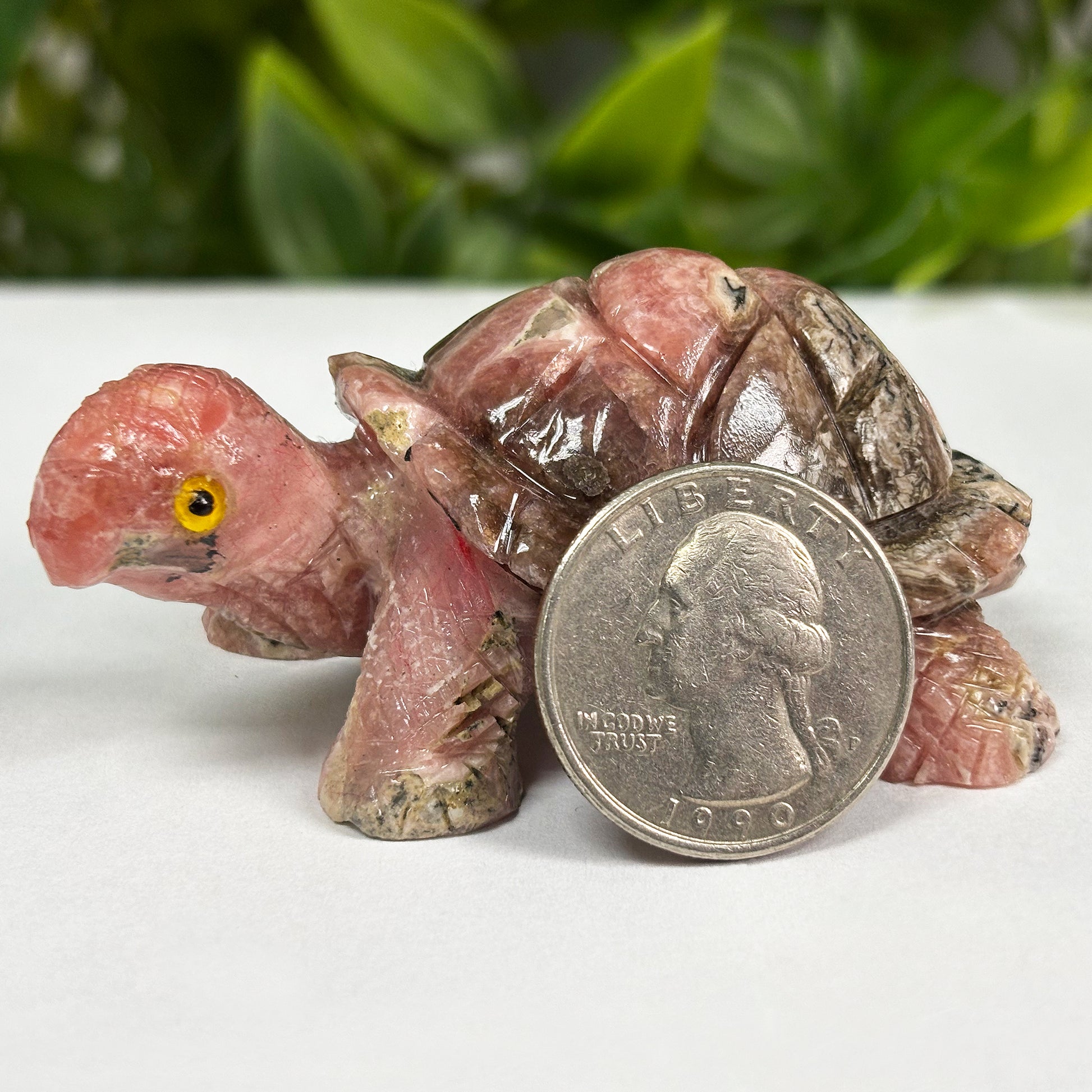 Hand-Carved Rhodochrosite Turtle Gemstone Animal Carving - Gem Avenue