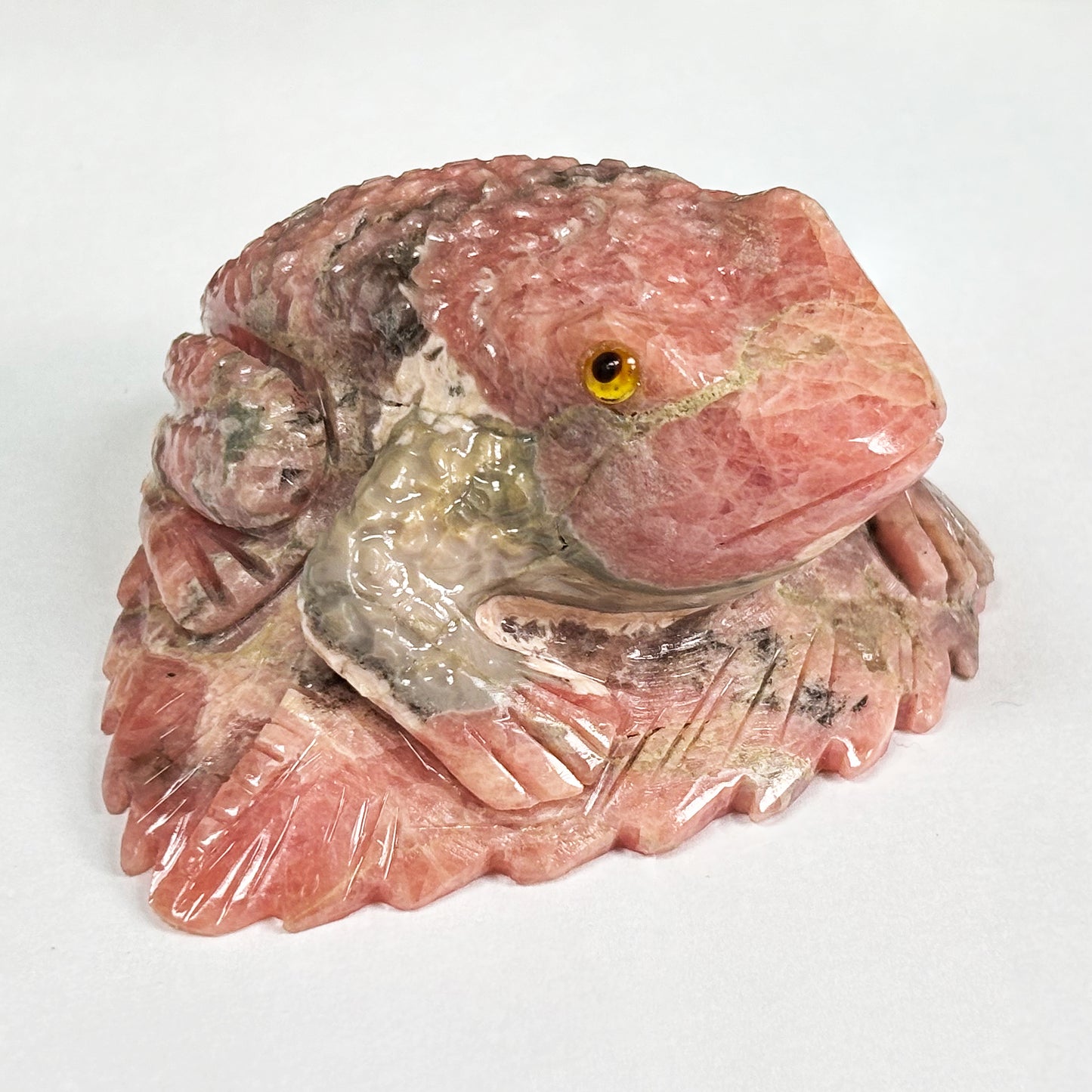 Hand-Carved Rhodochrosite Frog Gemstone Animal Carving -Gem Avenue