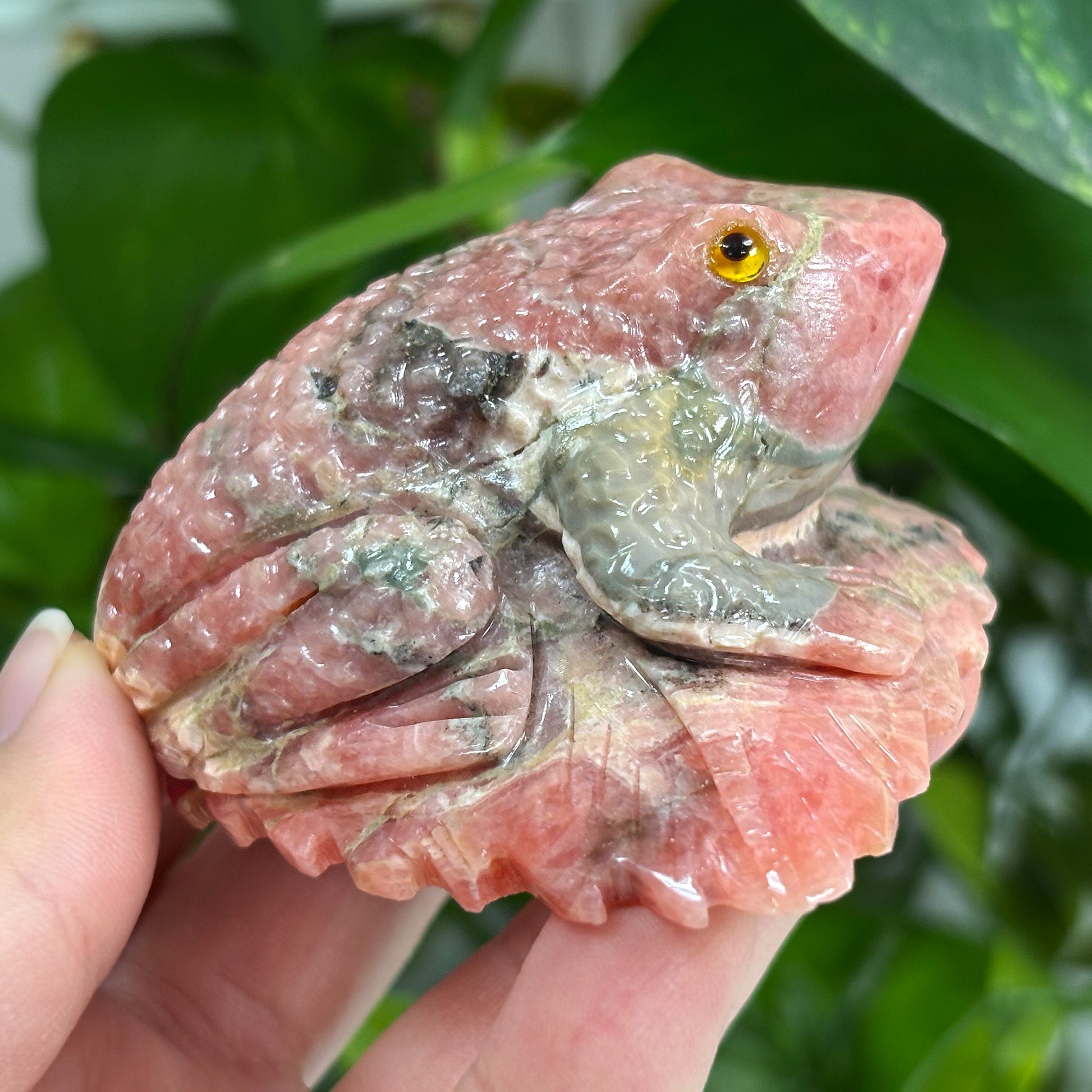 Hand-Carved Rhodochrosite Frog Gemstone Animal Carving -Gem Avenue