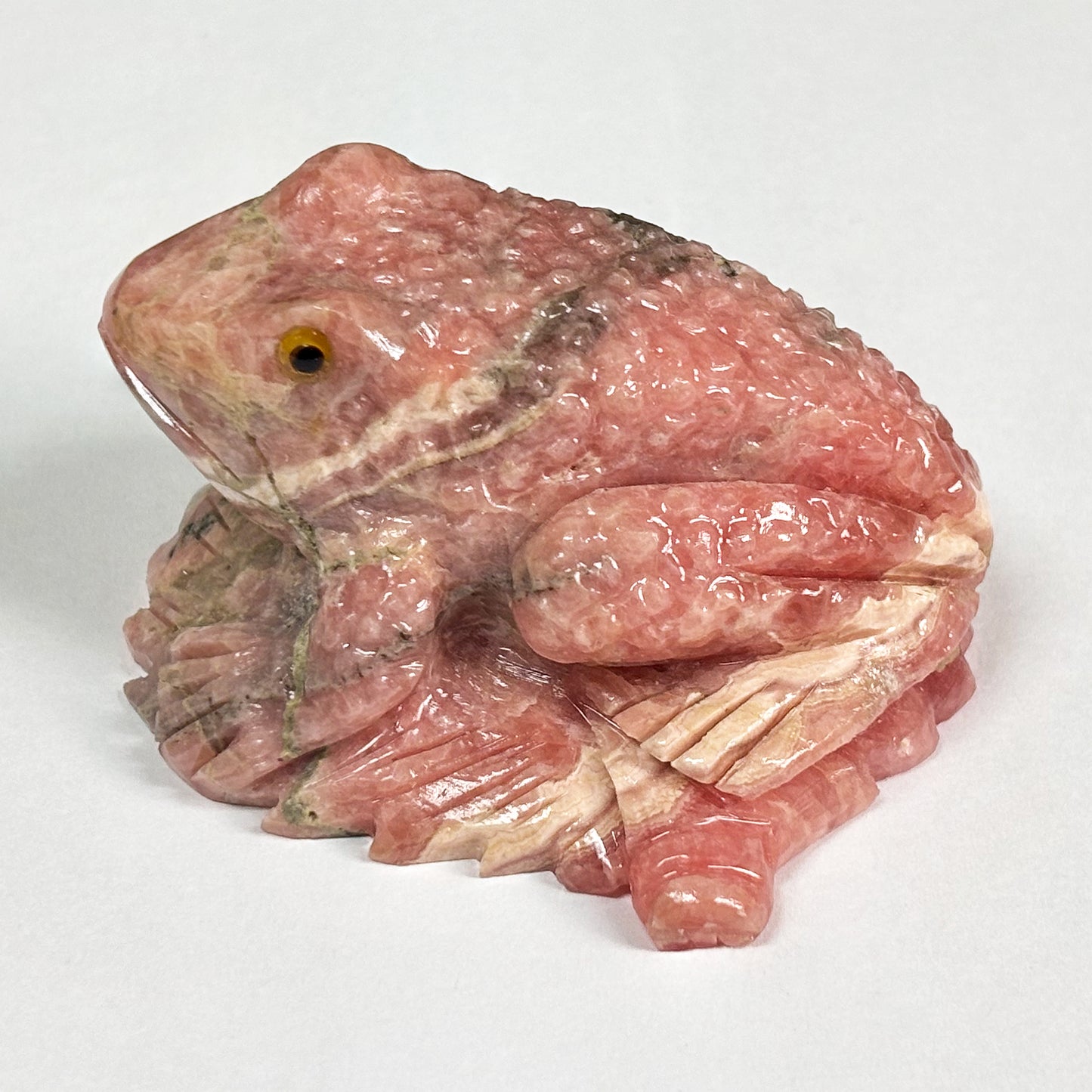 Hand-Carved Rhodochrosite Frog Gemstone Crystal Animal Figurine - RAN428