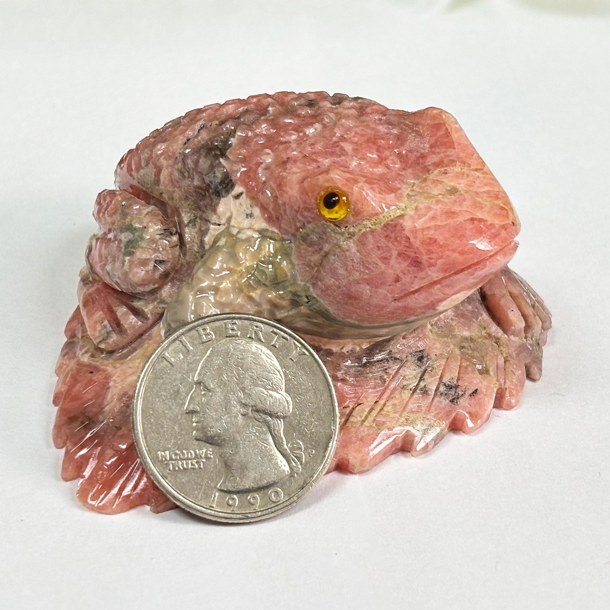 Hand-Carved Rhodochrosite Frog Gemstone Animal Carving -Gem Avenue