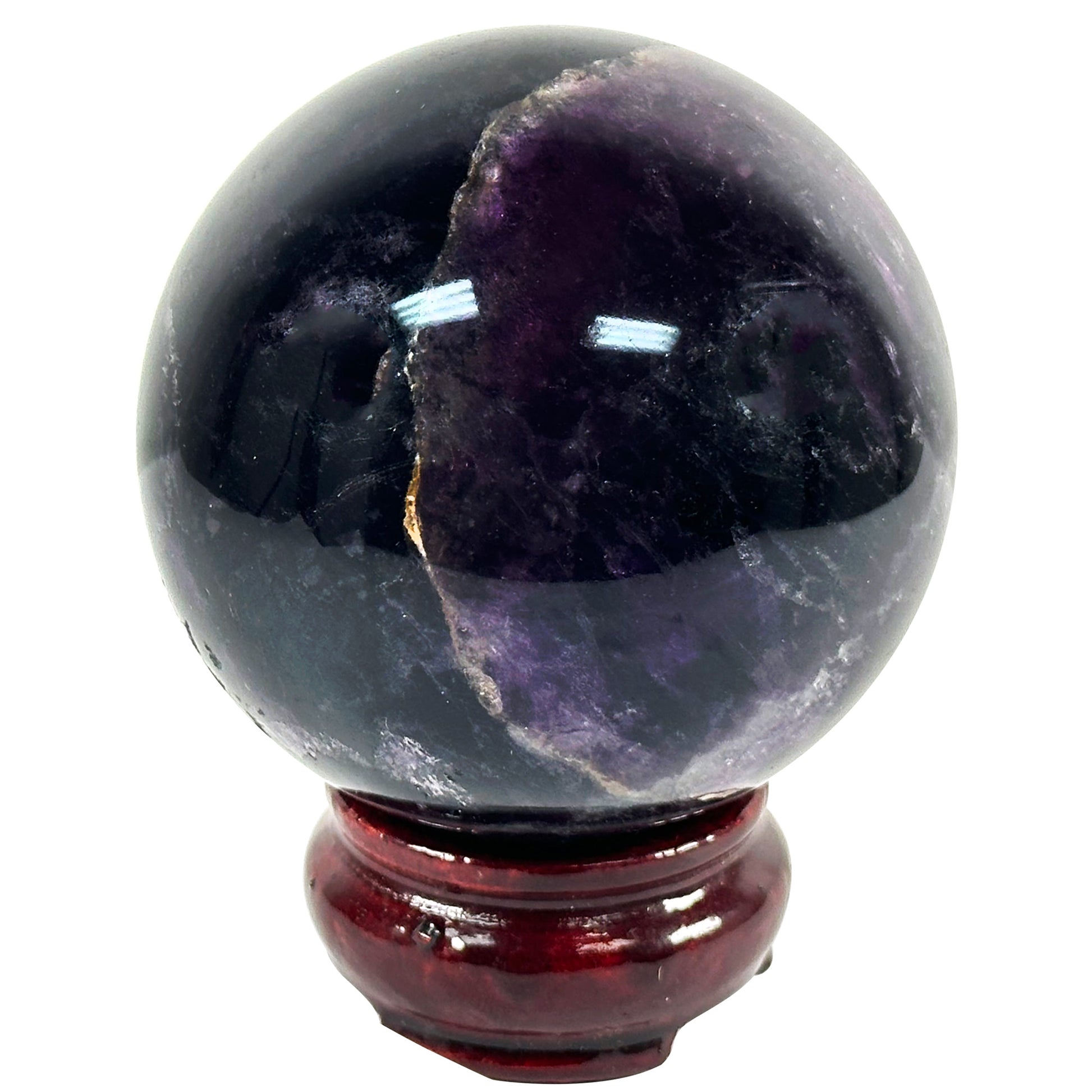 Polished Dark Purple Fluorite Gemstone Crystal Sphere Decor Ball - Gem Avenue