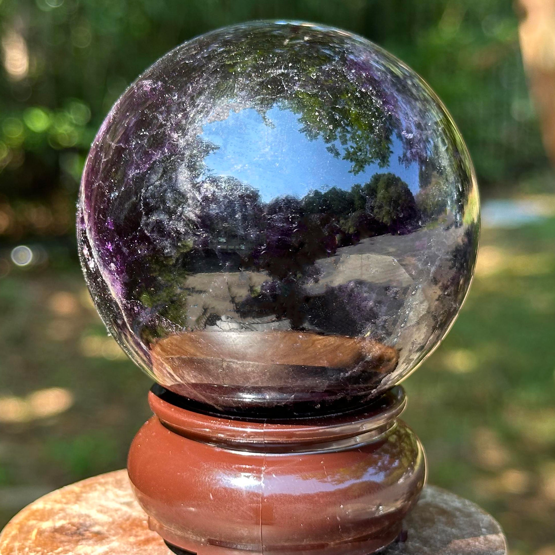 Polished Dark Purple Fluorite Gemstone Crystal Sphere Decor Ball - Gem Avenue
