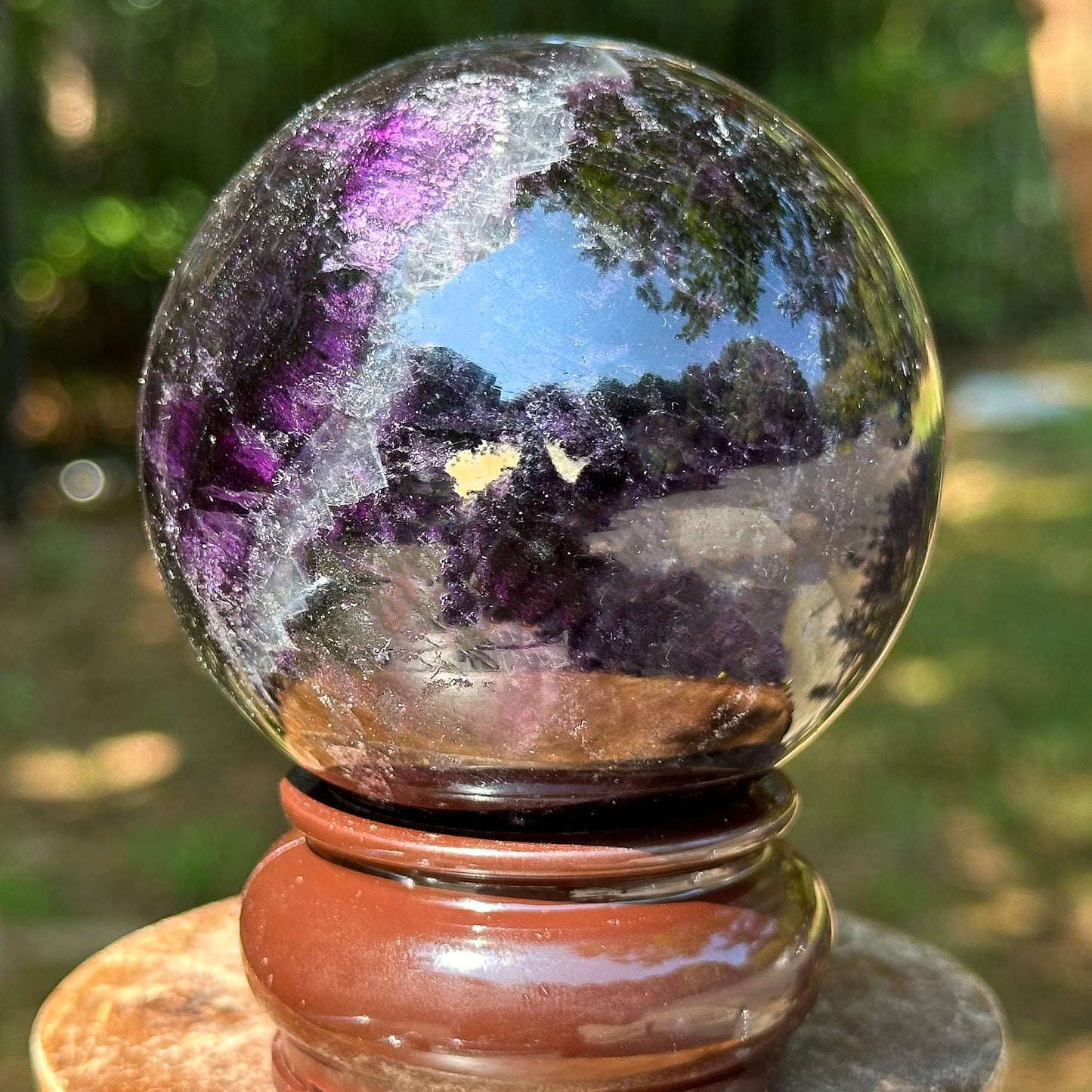 Polished Dark Purple Fluorite Gemstone Crystal Sphere Decor Ball - Gem Avenue