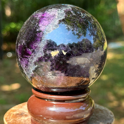 Polished Dark Purple Fluorite Gemstone Crystal Sphere Decor Ball - Gem Avenue