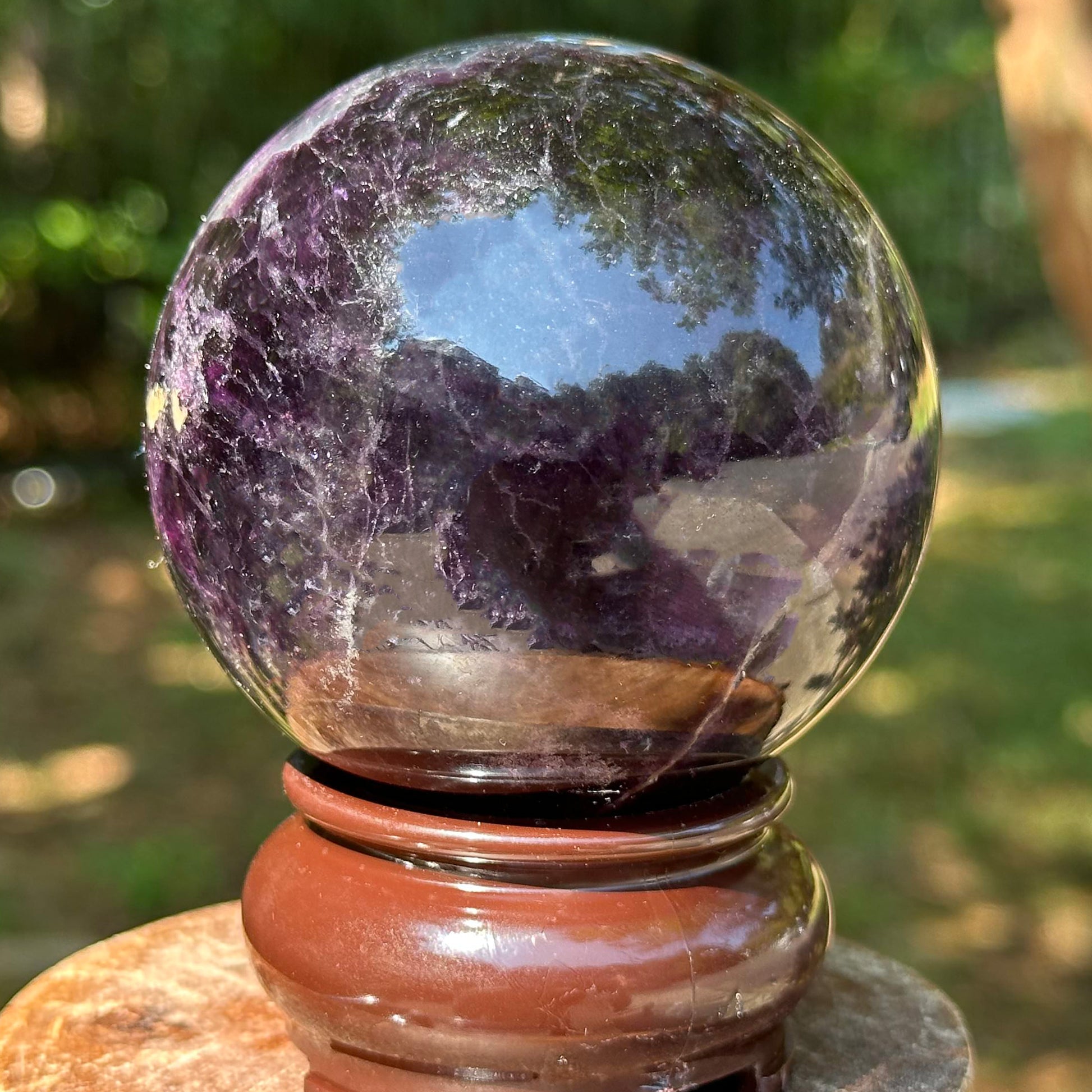 Polished Dark Purple Fluorite Gemstone Crystal Sphere Decor Ball - Gem Avenue